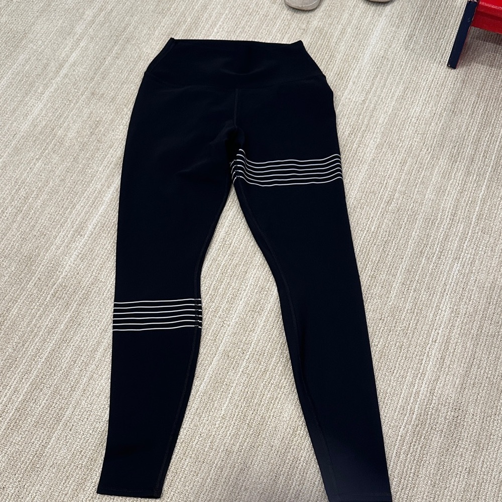 ALO Yoga Black Leggings with White Stripes